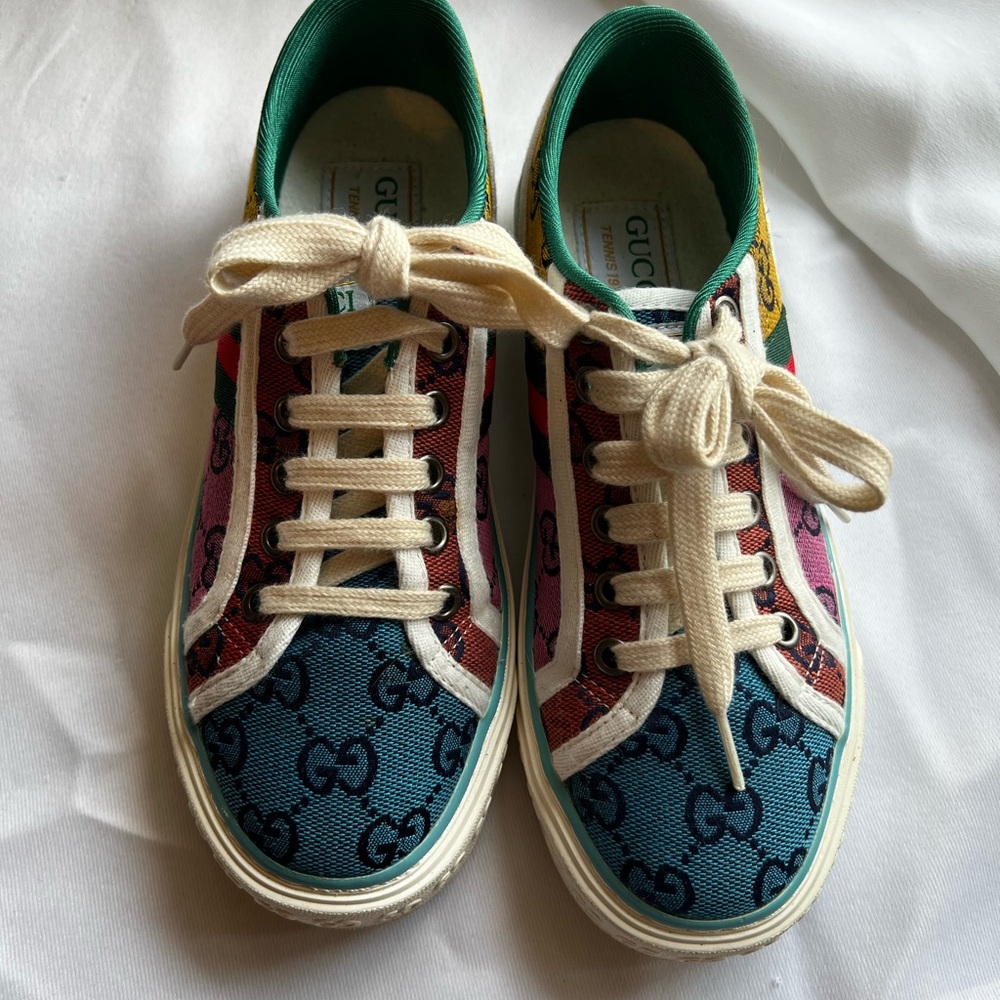 Gucci Blue and Green Sneakers with Signature Design